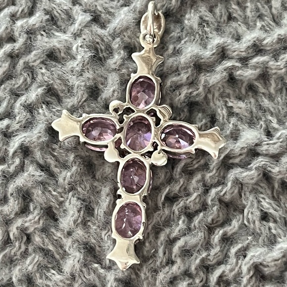 925 Silver Cross Pendant Pink Stones - Picture 3 of 8